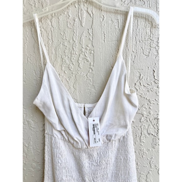 NWT Sky Blush Sleeveless Linen Smocked Ruffle V Neck Mini Dress White Size Small - Picture 2 of 7